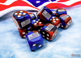 WW2 United States War Dice - 16mm (12) - Gemini Blue-Red / White