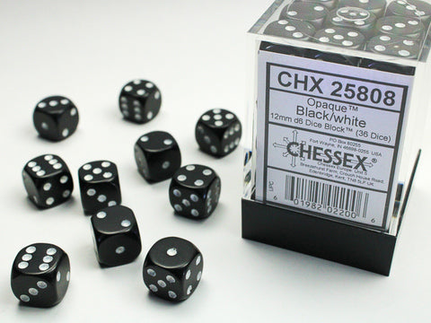 Dice Block - 12mm (36) - Black / White - STUFFHUNTER