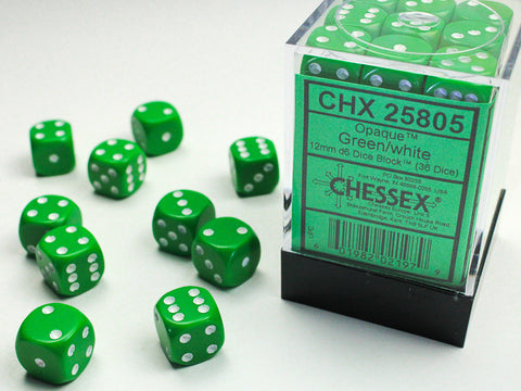 Dice Block - 12mm (36) - Green / White - STUFFHUNTER
