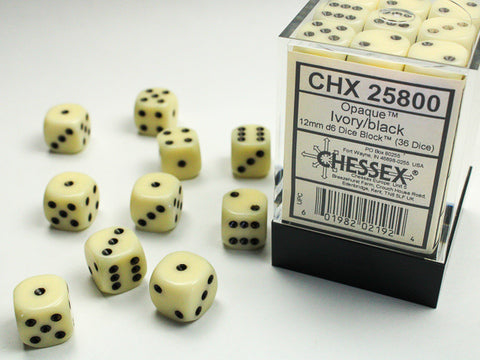 Dice Block - 12mm (36) - Ivory / Black - STUFFHUNTER