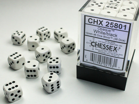 Dice Block - 12mm (36) - White / Black - STUFFHUNTER