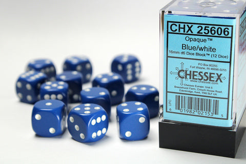 Dice Block Opaque - 16mm (12) - Blue / White - STUFFHUNTER