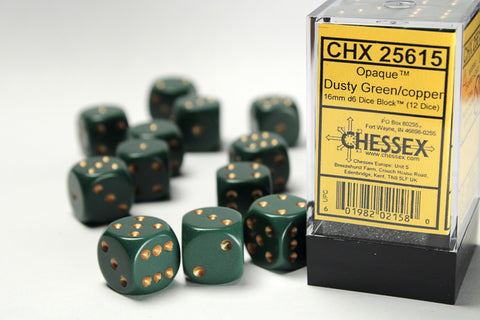 Dice Block Opaque - 16mm (12) - Dusty Green / Copper - STUFFHUNTER