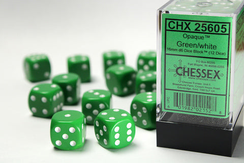 Dice Block Opaque - 16mm (12) - Green / White - STUFFHUNTER