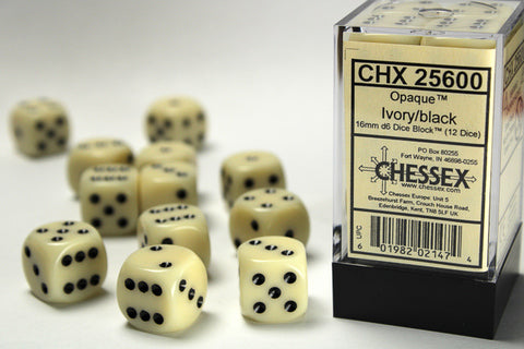 Dice Block Opaque - 16mm (12) - Ivory / Black - STUFFHUNTER