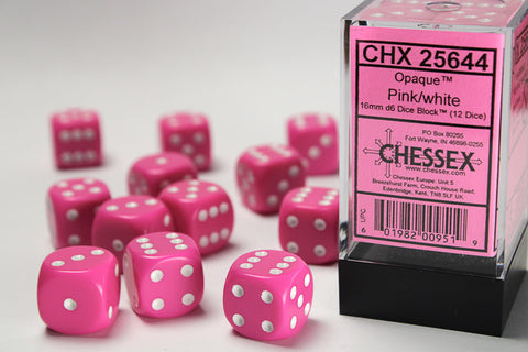 Dice Block Opaque - 16mm (12) - Pink / White - STUFFHUNTER