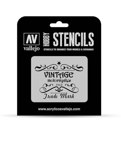 Vallejo Hobby Stencils: Vintage Motorcycles Sign Markings 1/35 125x125mm - STUFFHUNTER