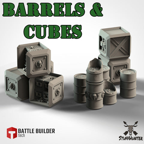 Barrel Cubes Fässer Kisten Terrain Gelände Zubehör - Auswahl unbemalt - STUFFHUNTER