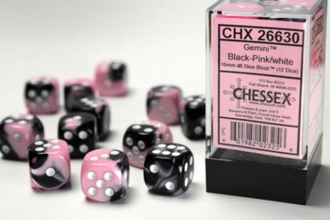 Dice Block Gemini - 16mm (12) - Black-Pink / White - STUFFHUNTER