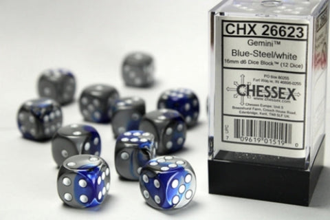 Dice Block Gemini - 16mm (12) - Blue-Steel / White - STUFFHUNTER