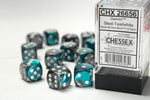 Dice Block Gemini - 16mm (12) - Steel-Teal / White - STUFFHUNTER