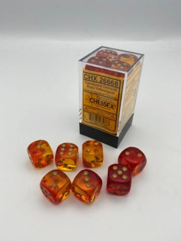 Dice Block Gemini - 16mm (12) - Translucent Red-Yellow / Gold - STUFFHUNTER